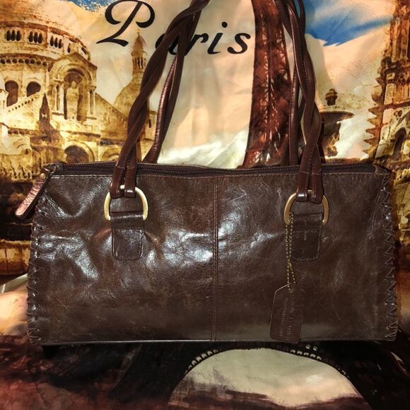 Worthington Chocolate Brown Genuine Leather Satchel Sewn Edges Twisted Handles - Picture 1 of 16